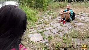 hunt4k guy fingers and licks stranger's wife before fucking her for cash in mall