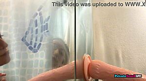 Curious blonde russian teases with deep dildo sucking