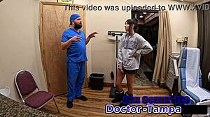 dr tampa gives zombae first gyno exam spreading petite pussy backstage