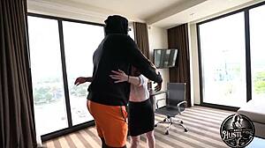 nerdy manager amy quinn rims ass for bbc athlete