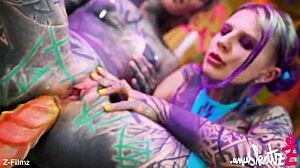 These tattooed lesbians gape asses with huge toys atm to real orgasms?