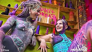These tattooed lesbians gape asses with huge toys atm to real orgasms?