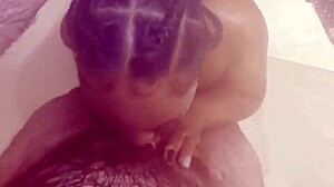 thick ebony babe deepthroats huge bbc then fucked rough in shower