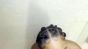 thick ebony babe deepthroats huge bbc then fucked rough in shower