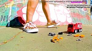 kati the giantess crushes toy cars with sneakers trample stomp fun 🚗💥