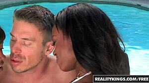 sexy ebony teens tiffany tailor & ana foxx share white cock poolside 🔥🍆💦