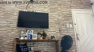 cleaning house with huge buttplug stuffed in ass