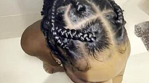 thick ebony babe deepthroats huge bbc then fucked rough in shower