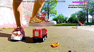 kati the giantess crushes toy cars with sneakers trample stomp fun 🚗💥