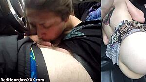 Busty Crystal Cake Fingers Pussy Then Sucks Driver's Cock in Public Car