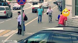 jeny strips naked in heels on street caught by hidden cam spying