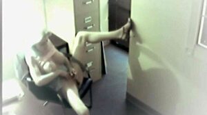 Busty blonde office babe rams dildo deep in her spying solo pussy at work