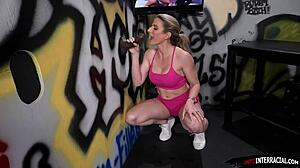 yo check out this busty milf slurping that massive bbc at the gloryhole 😏