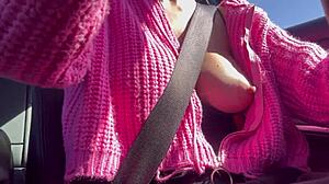 Artemisia Love flashes juicy big tits driving around horny Italian milf vibes 😍🚗💦