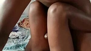 Ebony Slut Strokes Boyfriend's Massive Black Cock in Bedroom