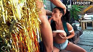 Busty Brunette Backpacker Rides Hostel Staff Big Tits Cowgirl Cumshot