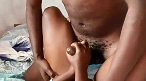 Ebony Slut Strokes Boyfriend's Massive Black Cock in Bedroom