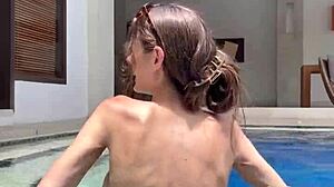 bikini milf strips poolside skinny dipping cum dripping sexy 😏