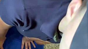 18yo flashes tits then sloppy deepthroat and rough public cowgirl