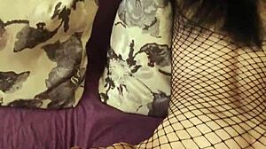 Russian milf in stockings slurps husband's monster cock in homemade couple blowjob session