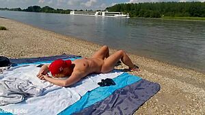 damn ariela rider flashes shaved pussy tits outdoors on danube bank public exhibitionist