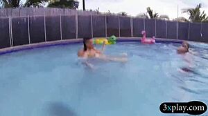 Teen Besties Blonde Brunette Suck Wet Blowjobs Then Get Drilled Hard by Pool in 4some