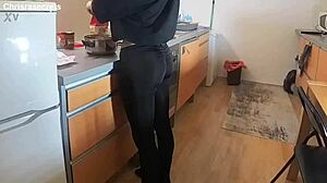 athletic girl stretches in tight leggings outdoors casually