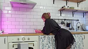 Skye’s Sheer Anal Vibe Tease in Kitchen