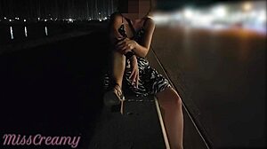 I flash my wet pussy on busy street as hot teacher misscreamy