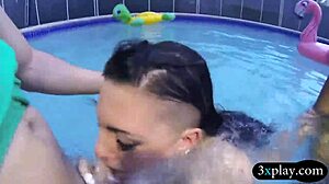 Teen Besties Blonde Brunette Suck Wet Blowjobs Then Get Drilled Hard by Pool in 4some