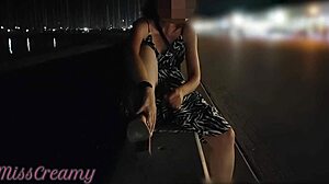 I flash my wet pussy on busy street as hot teacher misscreamy