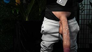 Huge cock explodes condom cum then drinks piss vs monster
