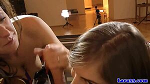 stockinged milf cougar jerks off heels after classy british threesome doggystyle