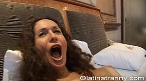 Ugly female takes facial cumshot from tranny and boy