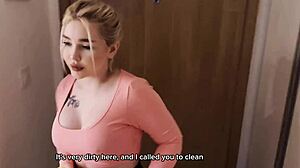 blonde cleaning lady in leggings rides cock then takes that creampie deep in her tight pussy