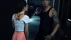 Petite glasses teen picked up sucks rough then rides cock cowgirl outdoors wild