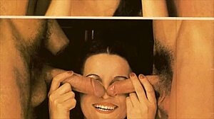 Vintage bisexual babe sucks two cocks in secret threesome
