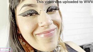 Brazilian nerd brunette shoves toy deep in big clit pussy. Latina interracial slut natural tits tease