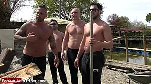 behind the scenes busty betty wife gets gangbanged rough by workers fisting gaping pee dap