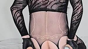 adina125ml spreads ass cheeks wide for deep anal dildo gaping in heels and lingerie