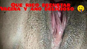 gently licking ecuadorian wife's ass vagina bent over intimate