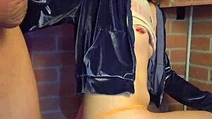skinny milf chained to wall on knees gagging on cock with pierced nipples exposed