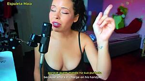 imagine this sexy brazilian brunette guiding your daily stroke in lingerie