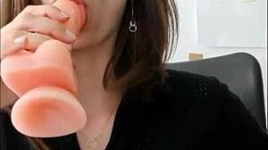 Horny secretary wife drills pussy to office orgasm