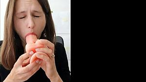 Horny secretary wife drills pussy to office orgasm