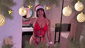 Behind-the-scenes Christmas fun as Karol Red gets fucked hard by big cock.