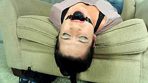 Stepmom gags chokes deepthroats ballgag contest rough humiliation bound