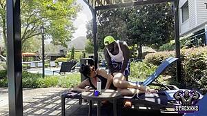 Stacxxxs Unleashes Hawaiian Angel's Poolside Bareback Cougar Creampie Ride!