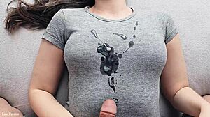 Hot Cumshot Drenching My New Gray T-Shirt