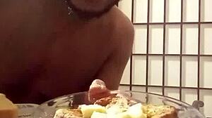 cooking bananas with big black cock tits in kitchen fun
